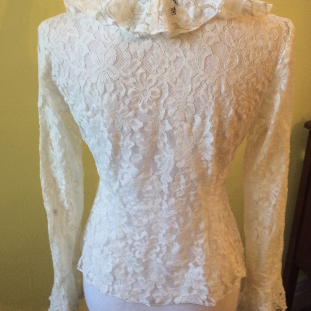 INC Beautiful Ivory Lace Long Sleeve Ruffled Jacket Size S - Picture 6 of 10